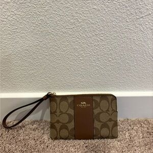Coach Tan and Brown Signature Wristlet